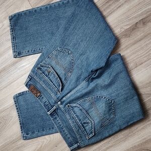 X2 Denim Distressed Low-Rise Slim Bootcut Blue Jeans Men's 34x32 Y2K M11